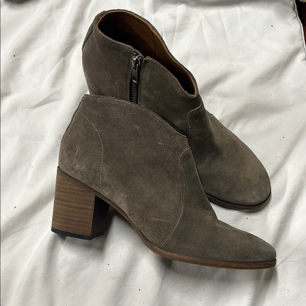 Frye Tan Heeled Boots with Stacked Wooden Heel